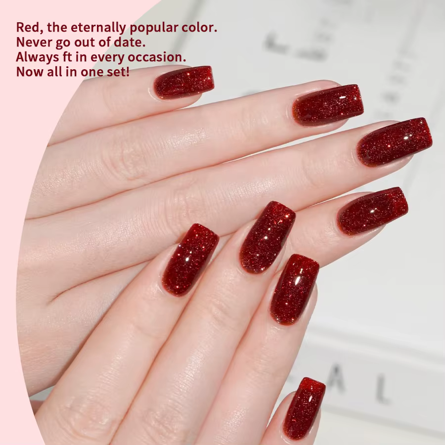 RS NACanon-Verhéritage à Ongles Gel UV Rouge à Paillettes Magnétiques