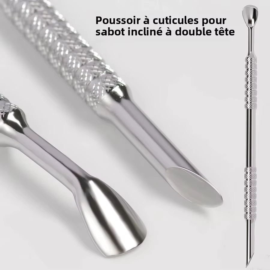 Poussoir à cuticules à sabot coudé à Double tête