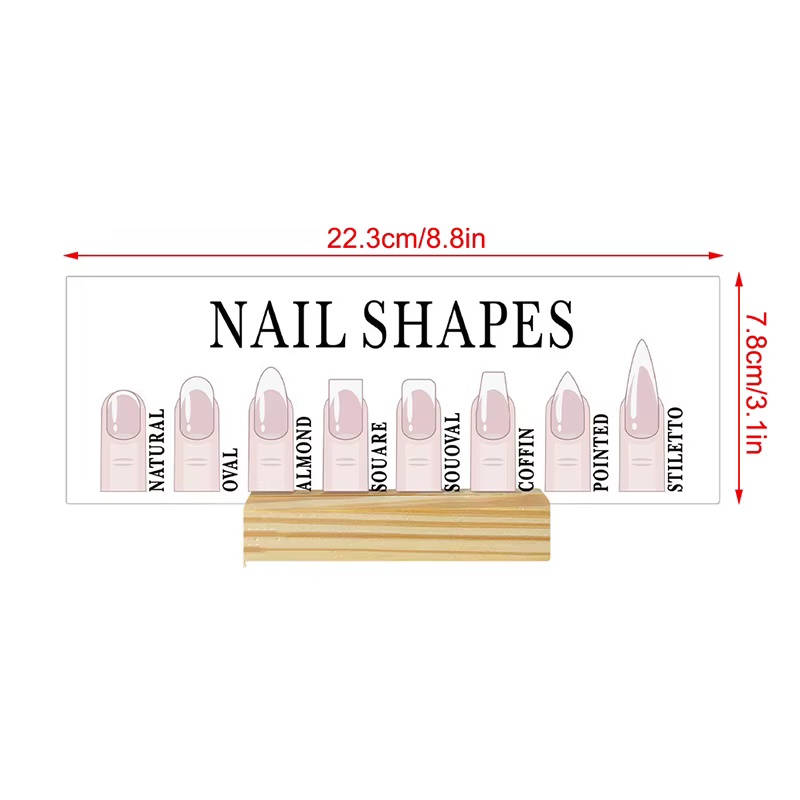 Présentoir de formes d'ongles avec base en bois