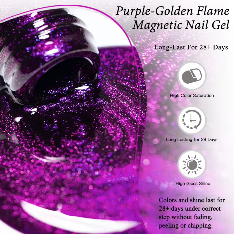 Vernis à ongles Gel magnétique chat flamme violet-doré