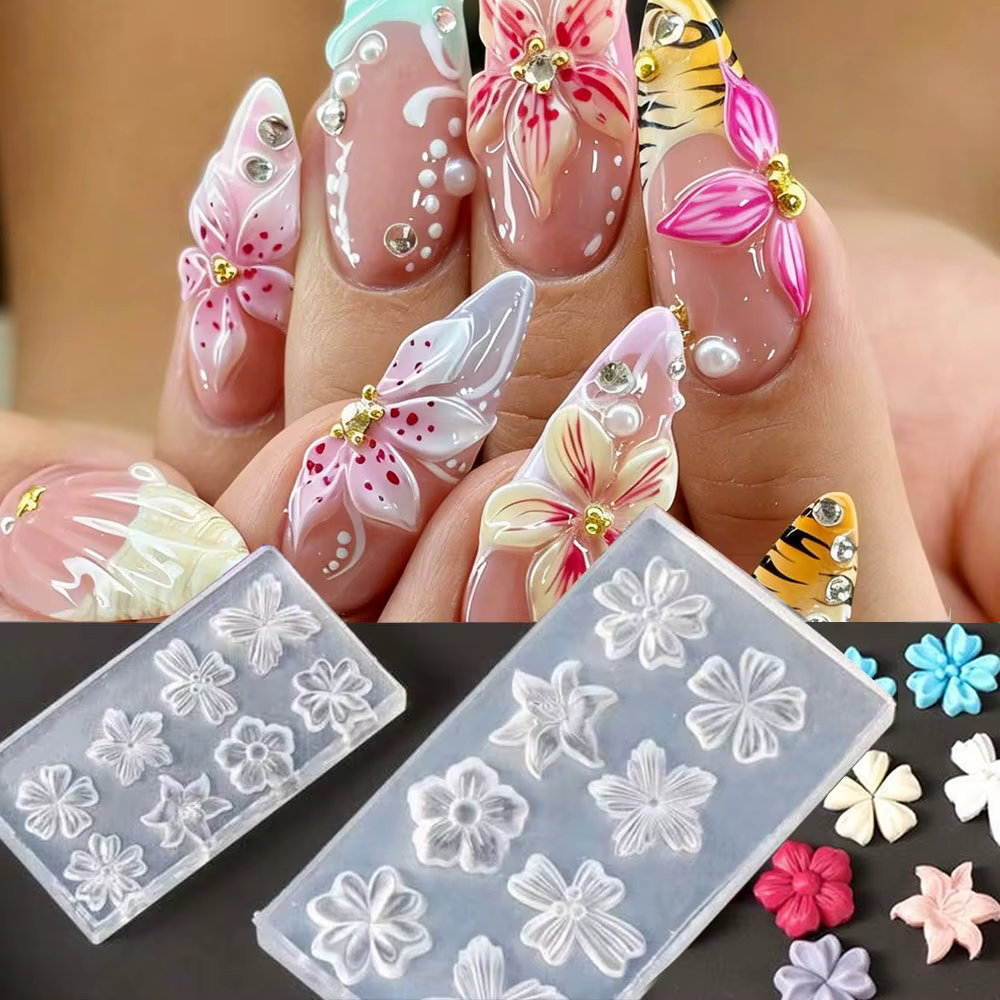 Moule à ongles en silicone motif pétales de fleurs printanières