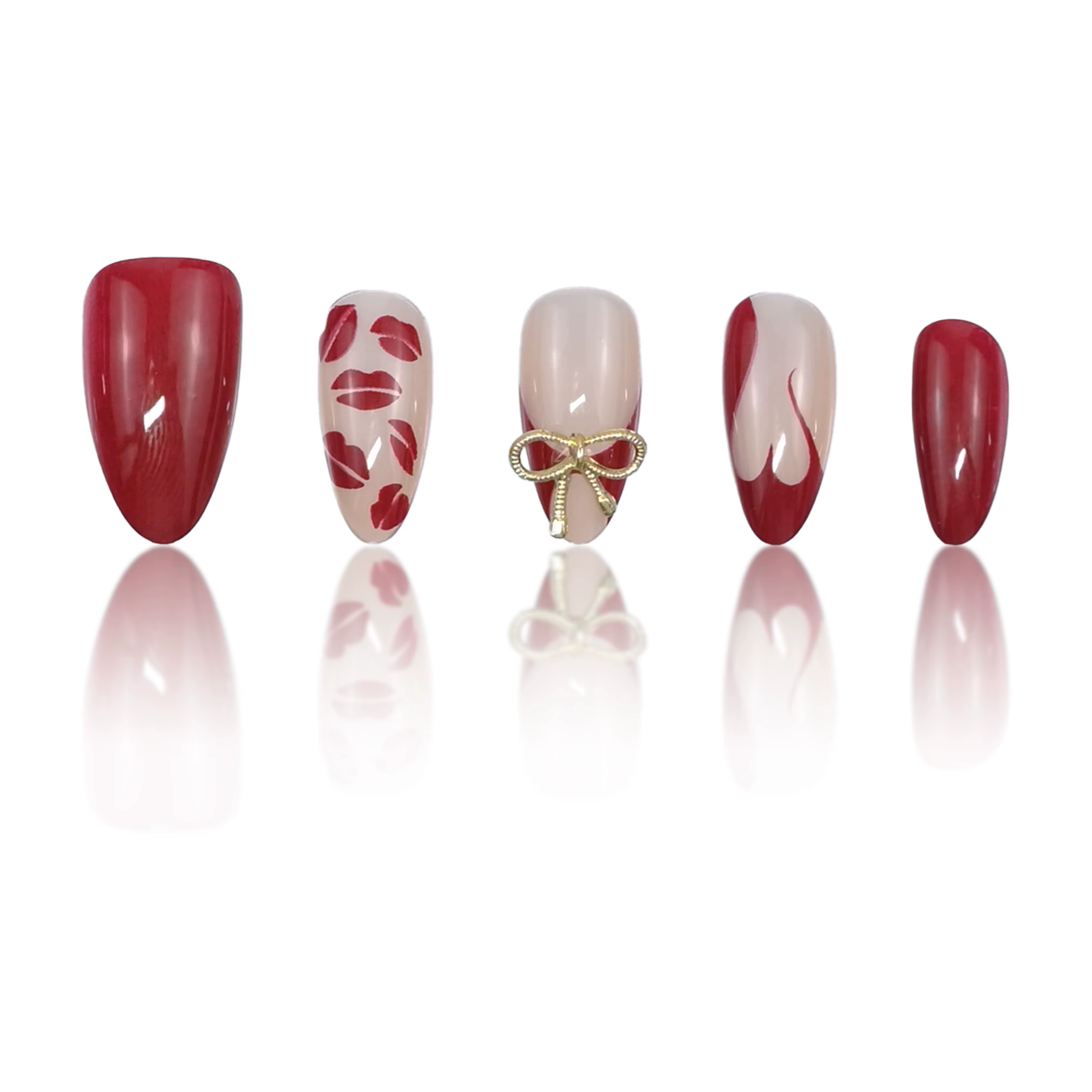 24 ongles artificiels faits à la main en tons rouge foncé et nude