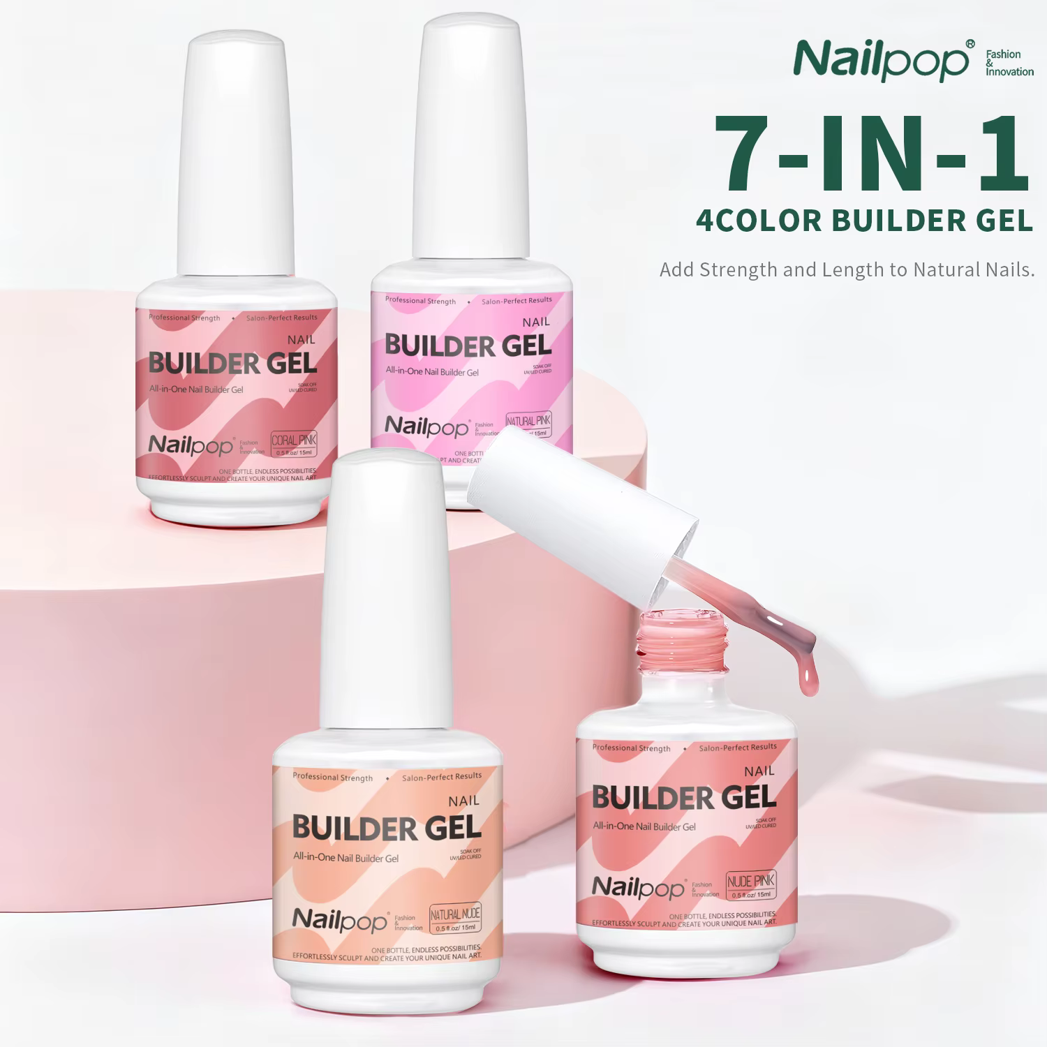 Nailpop 7IN1 constructeur Gel multi fonctionnel 15ml pour la force d'extension des ongles Apex Base de construction
