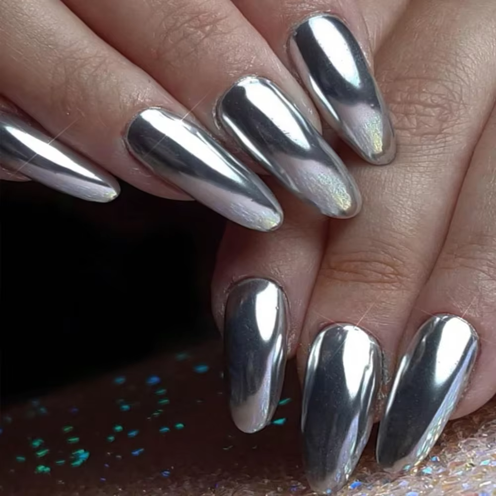 Vernis à ongles gel métallique miroir – Brillant argent et or rose