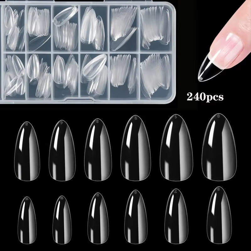 Faux ongles en amande, transparents mats