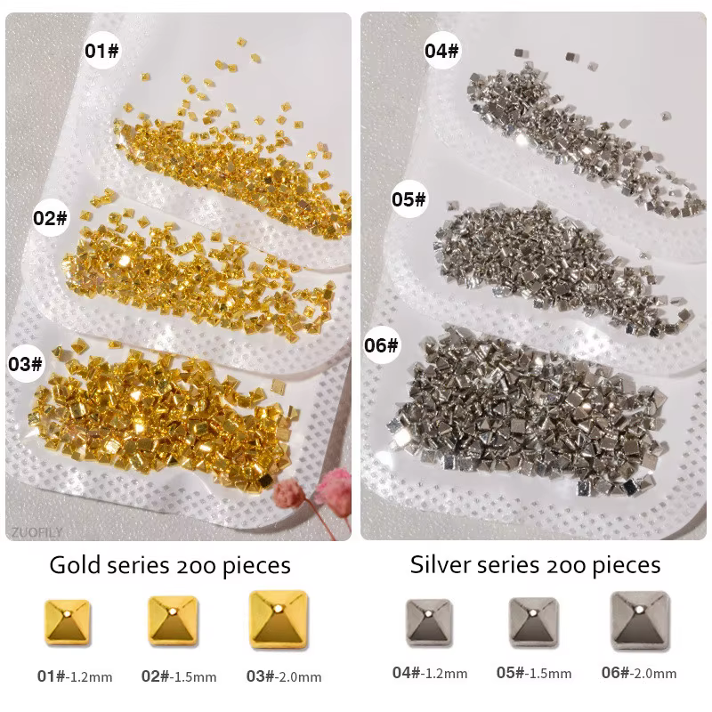 200 pièces/sac rivetage ongles ornement or argent cristal diamant
