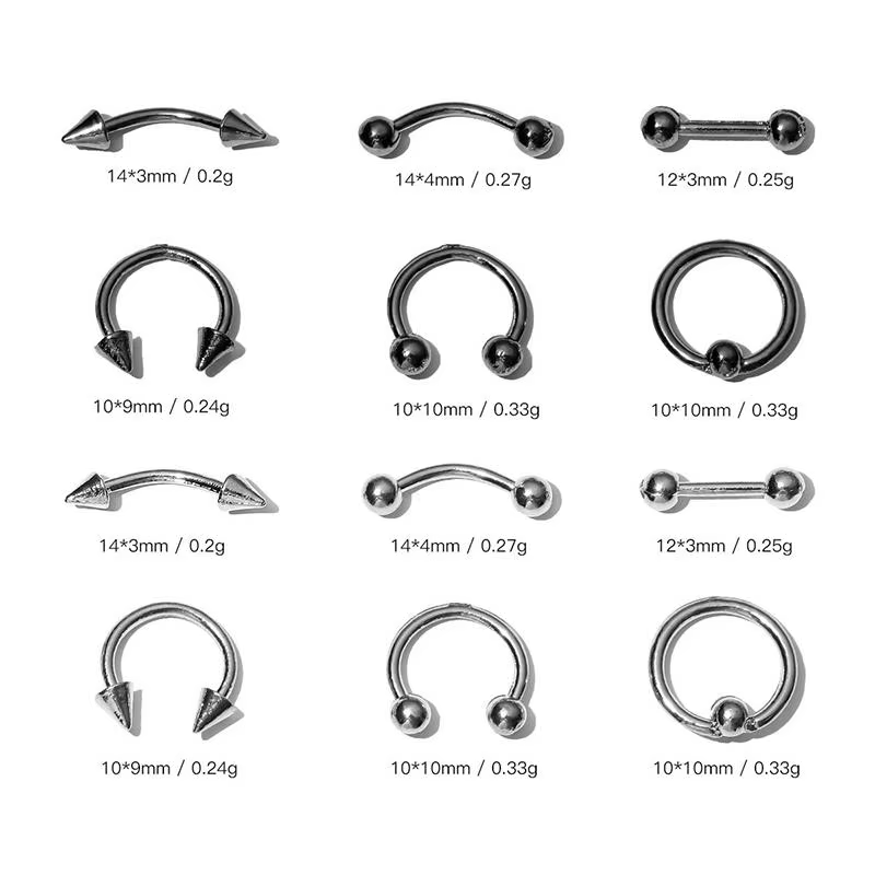 [GLOW] alliage mixte rétro cercle ongles Art breloques 3D Style Punk noir argent pièces d'ongle décoration