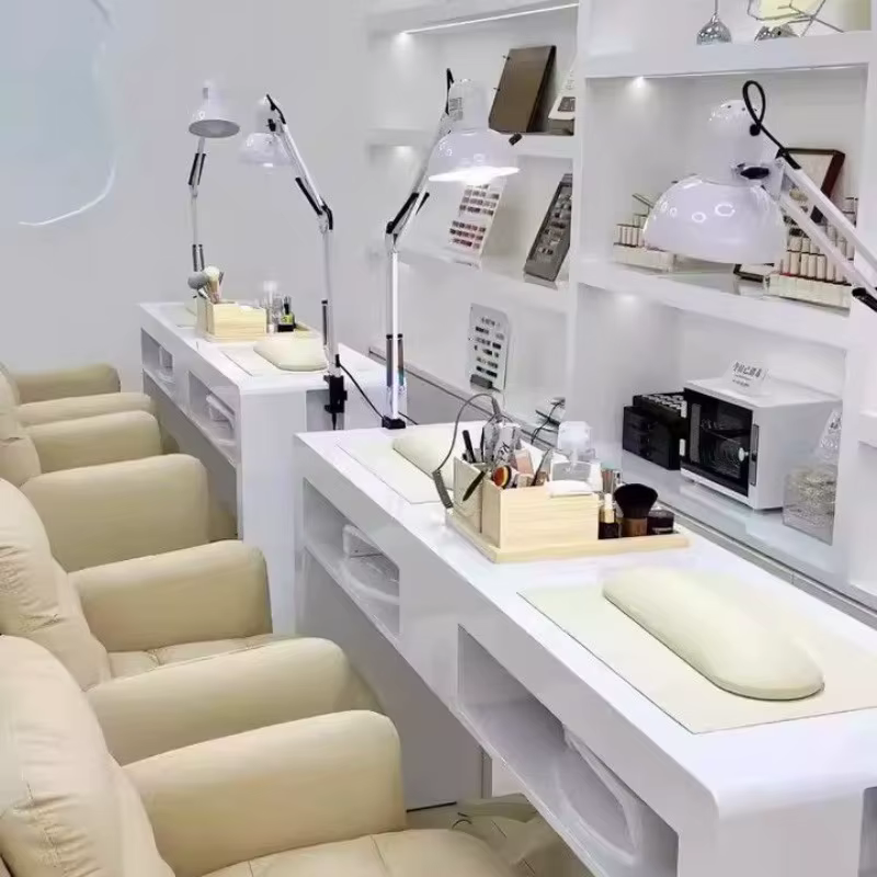 Poste de travail pour femmes, support de bureau pour ongles, accoudoir, aspirateur, organisateur de maquillage, bureau à ongles, Design de luxe, meubles de manucure Mesa Para
