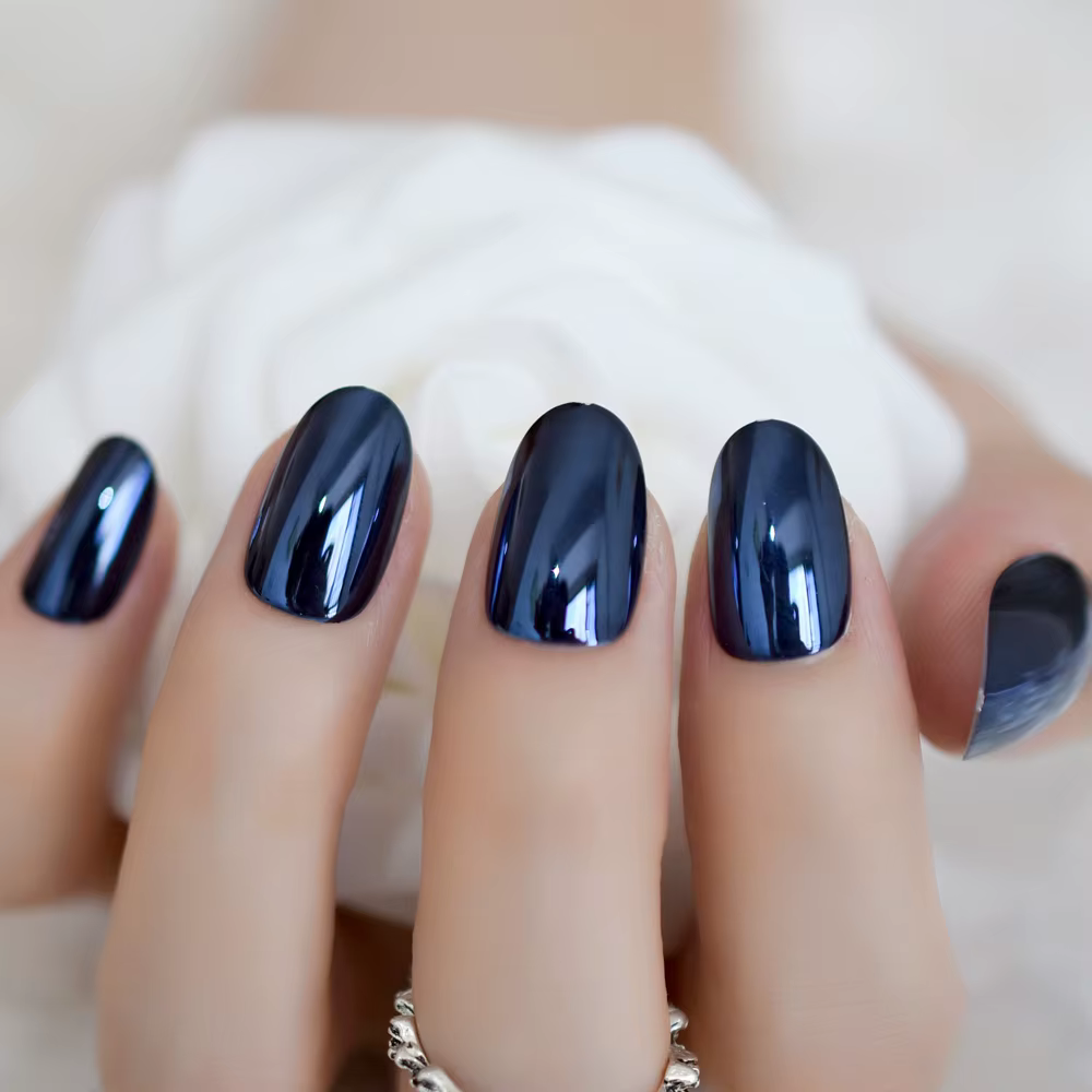 Faux ongles miroir bleu N64.Oval