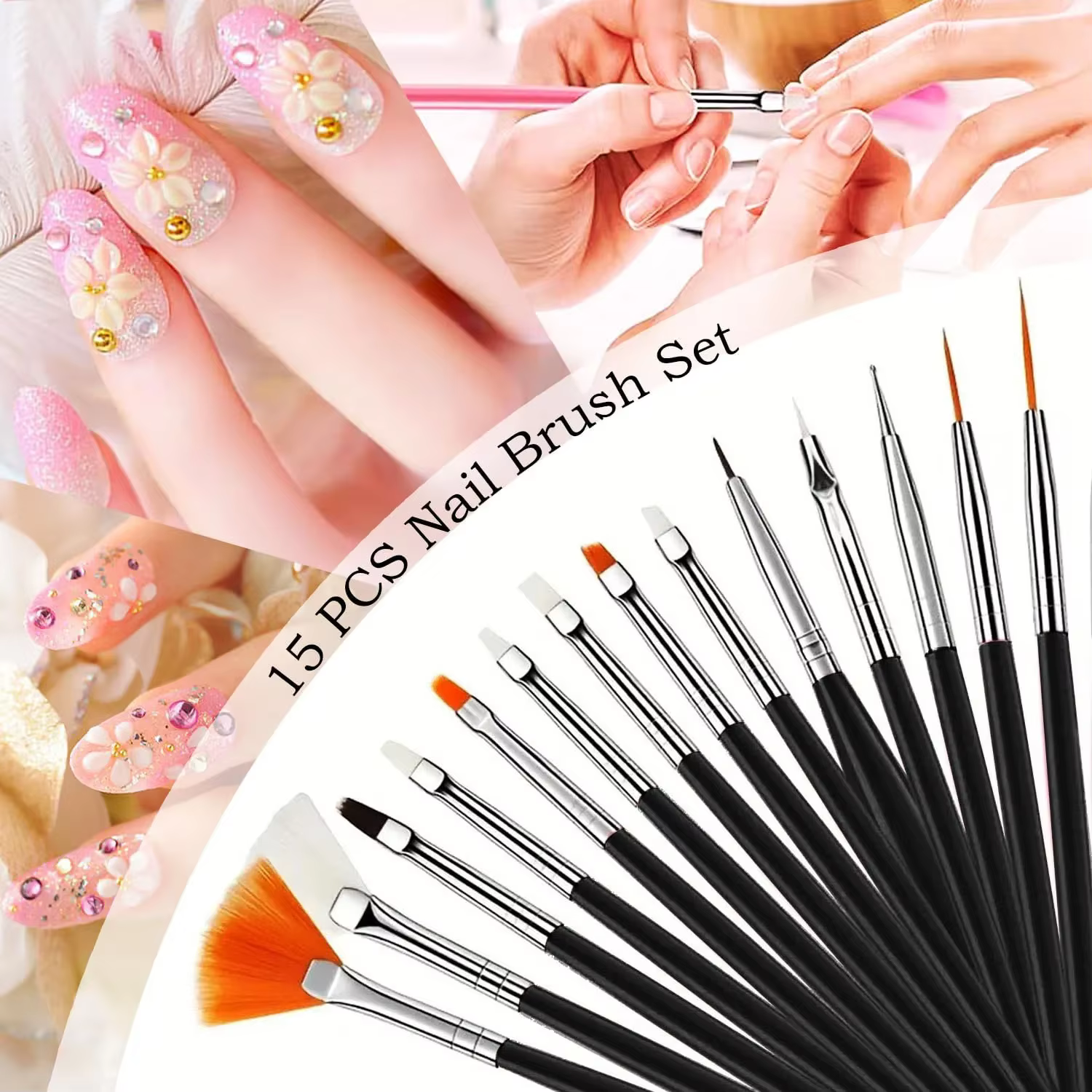Ensemble de 28 pièces pour nail art – 15 pinceaux + 5 outils de pointillage/sculpture + 5