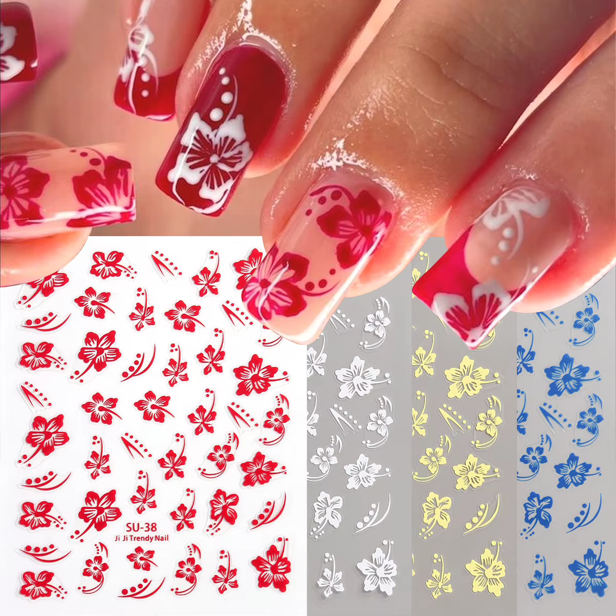 Autocollants pour ongles fleur d'hibiscus