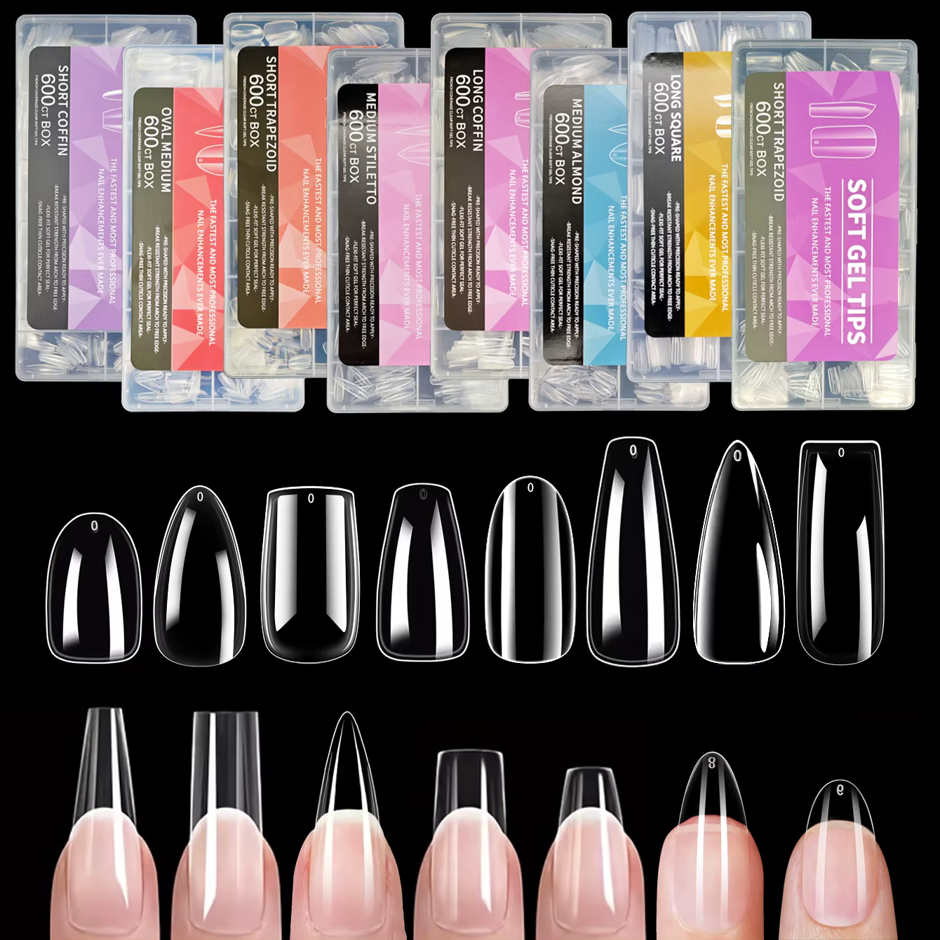 Lot de 600 faux ongles transparents