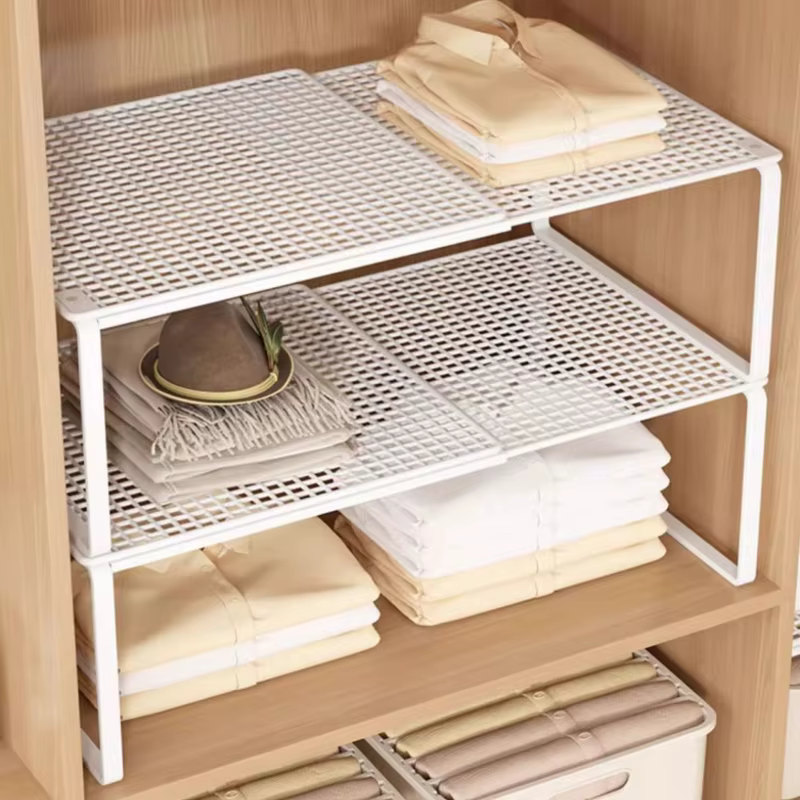 Organisateur d'étagère de placard télescopique, séparateur réglable rétractable et empilable pour garde-robe, armoire, placard, gain d'espace de rangement