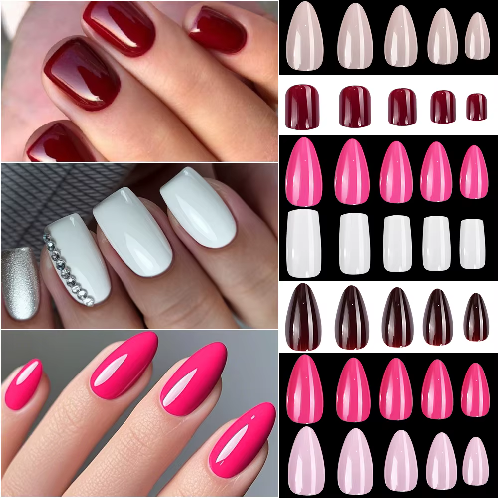 Faux ongles en amande de longueur moyenne