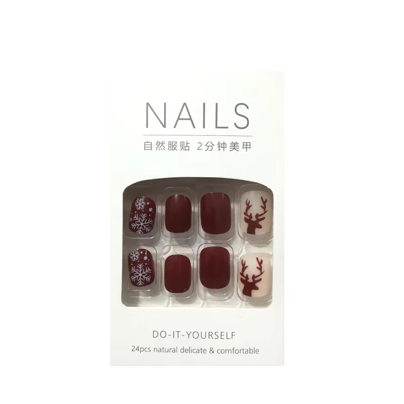 24 pièces/boîte de faux ongles de noël en forme d'élan