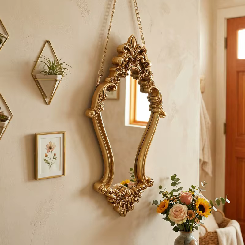 Miroirs décoratifs vintage pour mur, miroir mural antique suspendu, avec chaîne, miroir décoratif pour salon, chambre, salle de bain, entrée