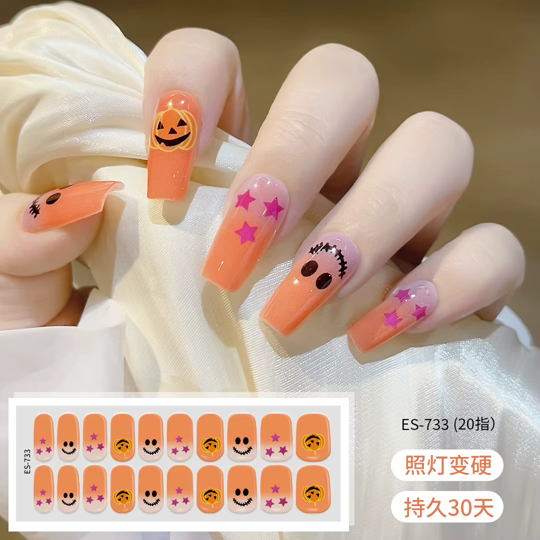 Nouveau 20 conseils Halloween Gel ongles Patch éclairage durcissement UV Semi-curant bricolage longue durée Semi-durcir