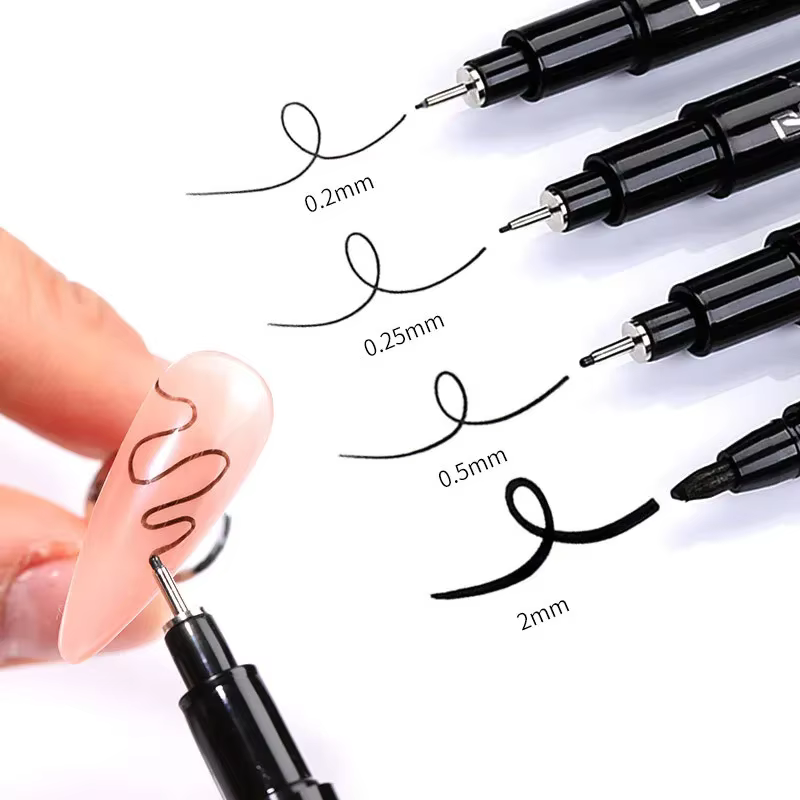 Nail Art Graffiti Pen Set 3D Black Gold