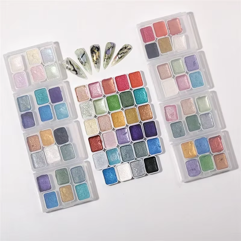 Ongles solide Pigment Nail Art décor aquarelle manucure peinture métallique dessiner Chrome paillettes poudre fleurs