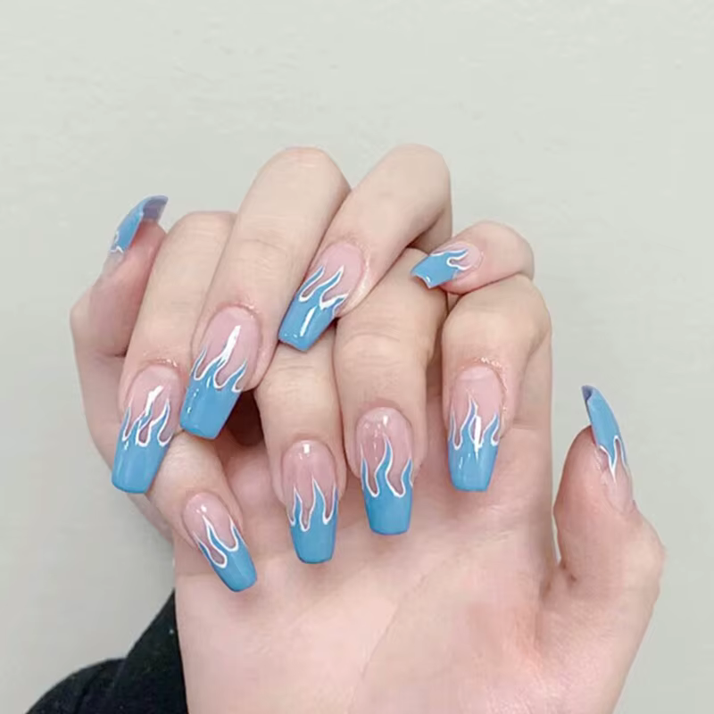 24 pièces/boîte charmant rose flamme longue Ballet faux ongles filles tête carrée couverture complète détachable fini