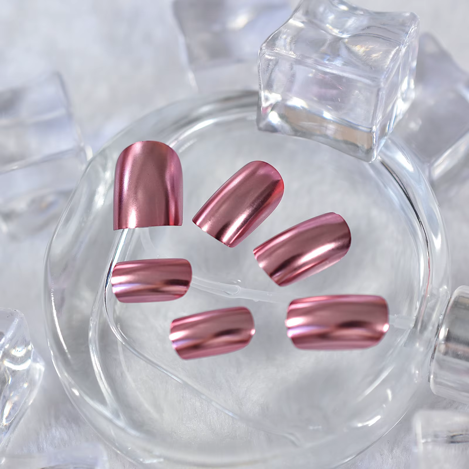 Chrome Punk métallique PinkSquare presse sur faux ongles moyen court longueur