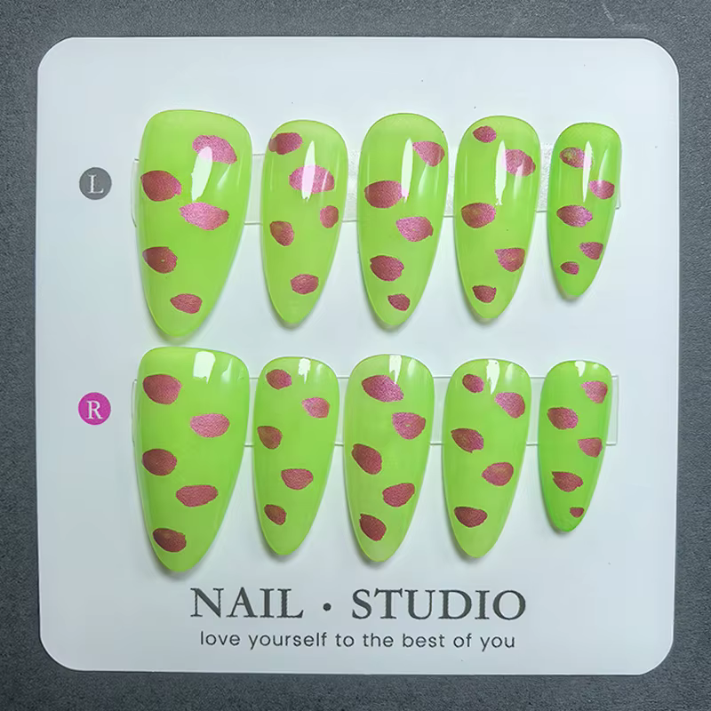 10 faux ongles en amande faits à la main, dégradé rose guava, en acrylique, brillants, pour manucure en gel, pour femmes