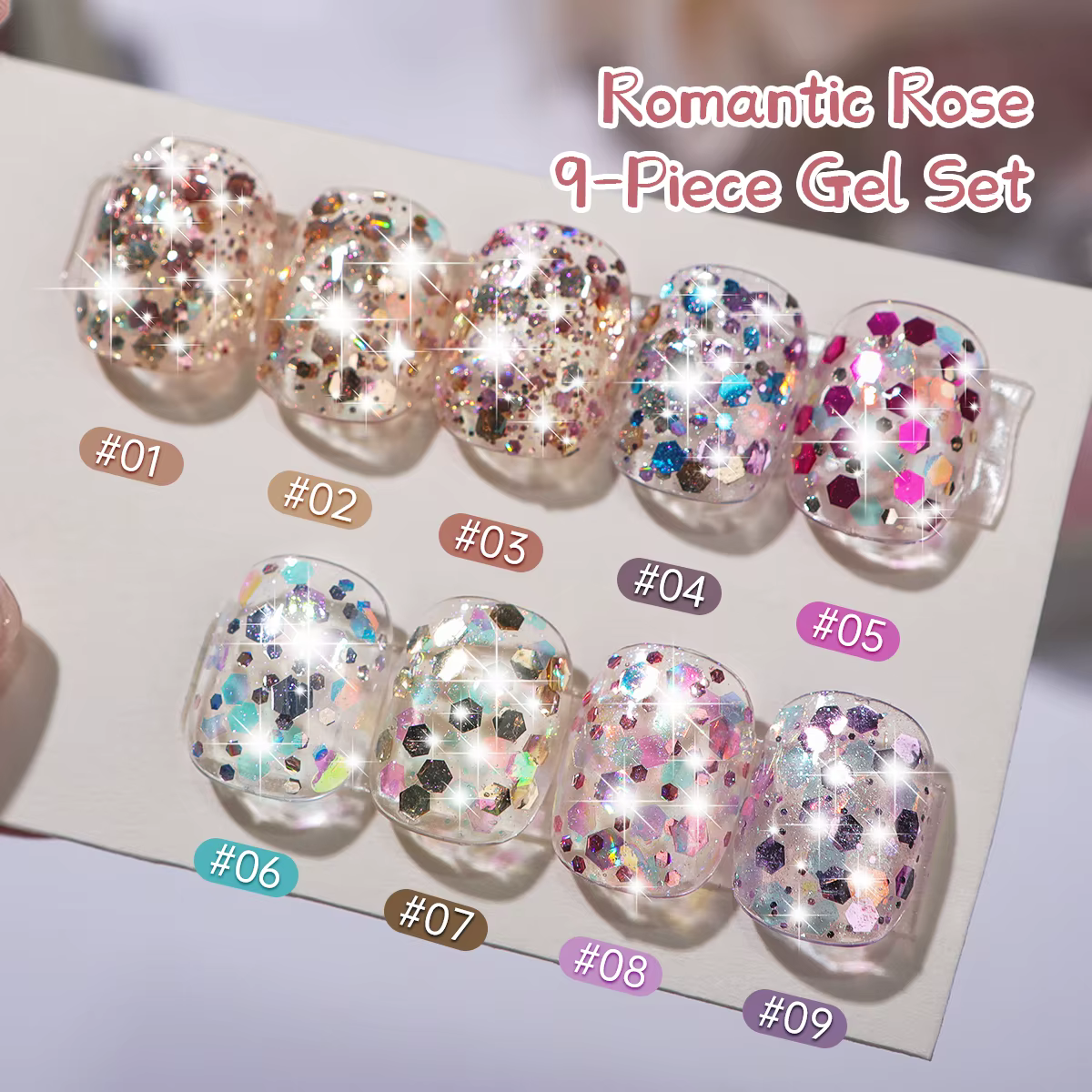9 couleurs paillettes solide adhésif Gel vernis à ongles dégradé Semi Permanent tremper UV LED Nail Art Gel