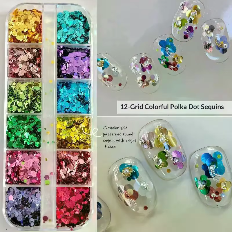 Décorations pour ongles : 12 compartiments de mini-fleurs colorées