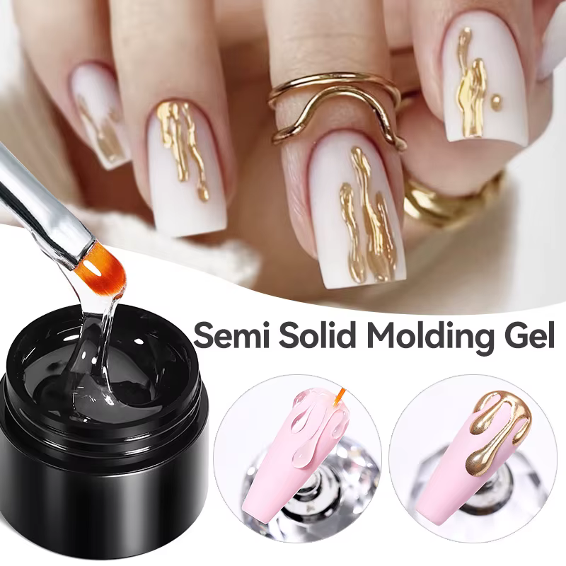 BORN PRETTY 5g Gel de modélisation semi-solide pour poudre chromée 3D Gel de sculpture Transparent pour Nail Art Gel UV multifonctionnel 4 en 1