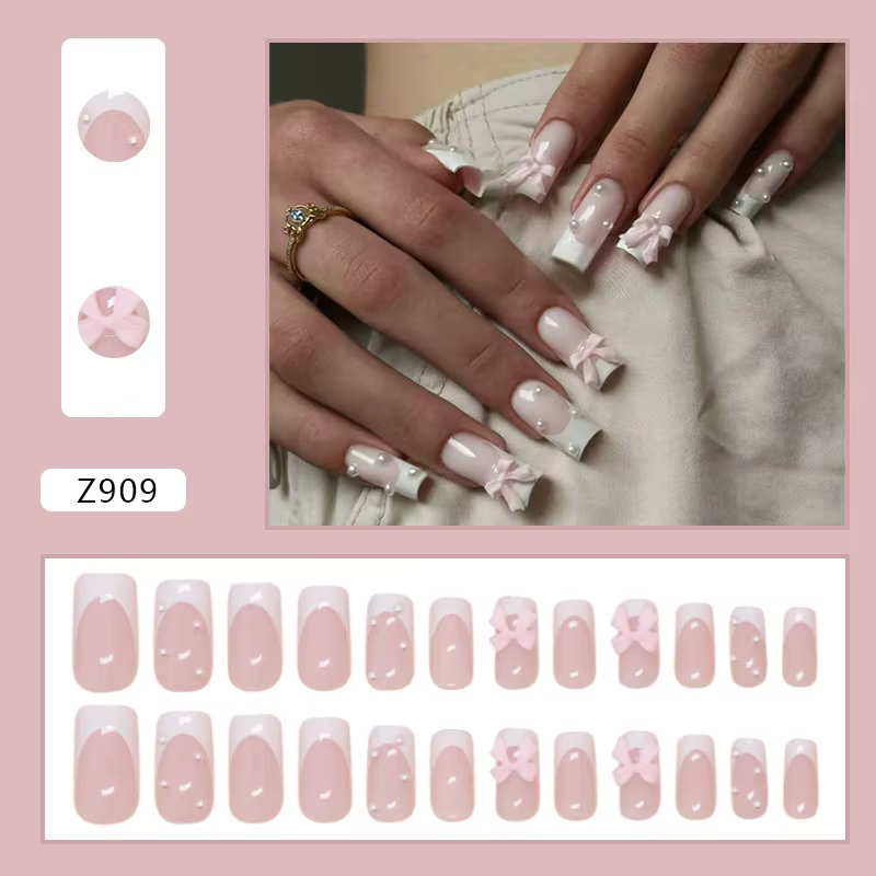 Faux ongles de ballet à presser avec motif de fleurs