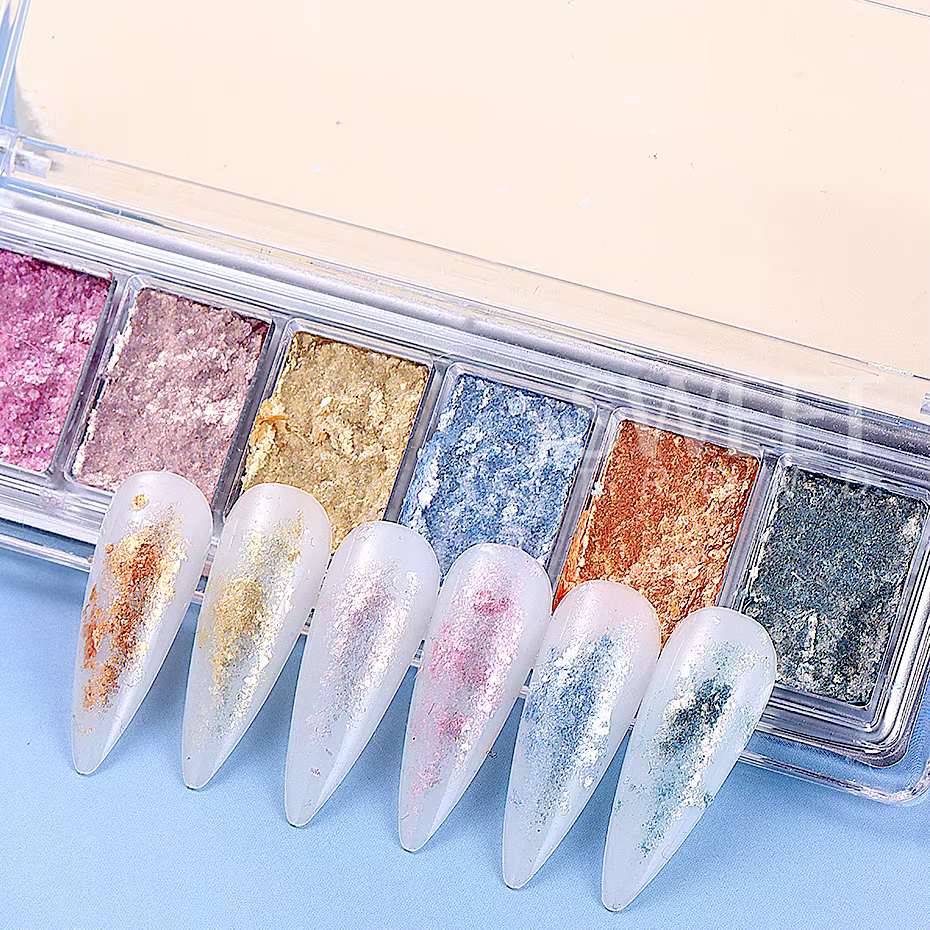 6 grilles brillant Bling boue solide ongles Pigment cristal aurore opale frottant la poussière Chrome