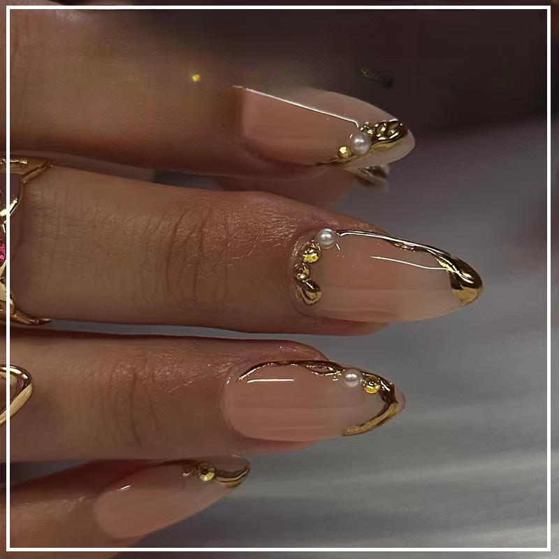 24 pièces métallique oeil de chat français transparent manucure pointe Art texturé 3D acrylique faux ongles nu rose