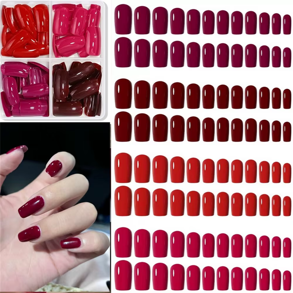 96 faux ongles courts en forme de cercueil