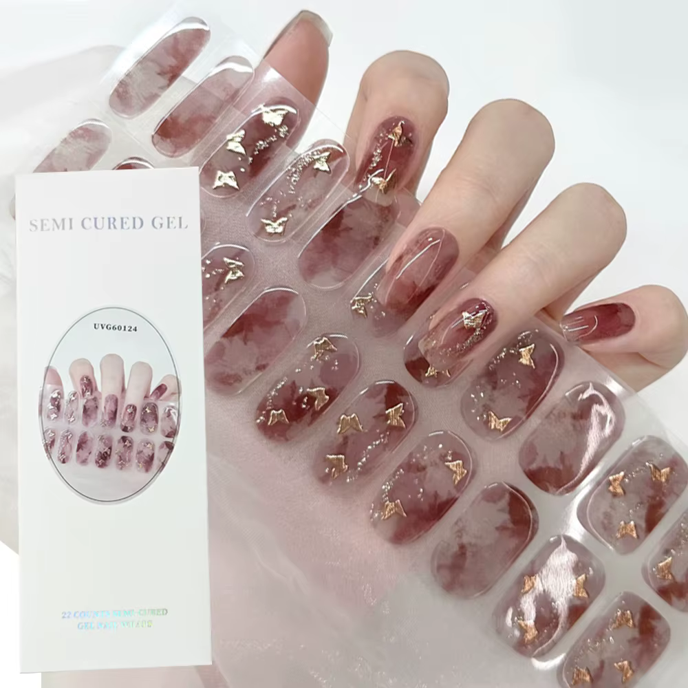 Nouveau Semi-durci ongles gel uv pegatinas bande d'ongle autocollant UVLED lampe durci