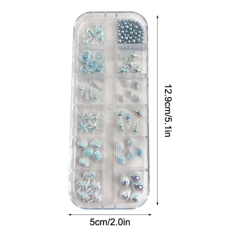 Boîte de 12 compartiments de breloques 3D pour ongles
