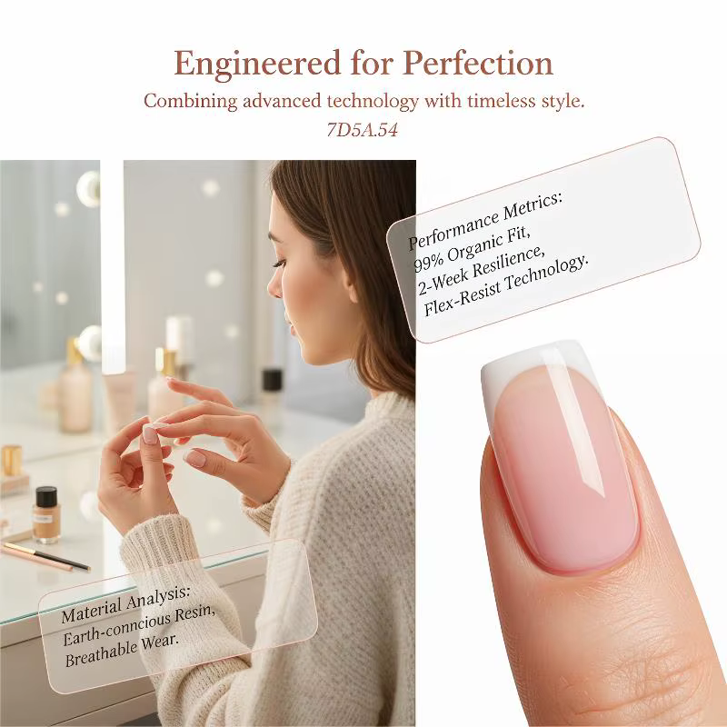 30 faux ongles élégants à bord blanc
