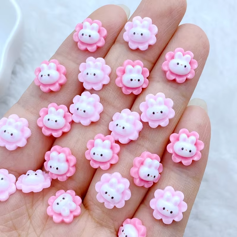 50 pièces/ensemble dessin animé fleur lapin Ontwerpen Nail Art décoration Hars 3d Bedels Nagel Accessoires manucure pour Vrouwen Meisjes