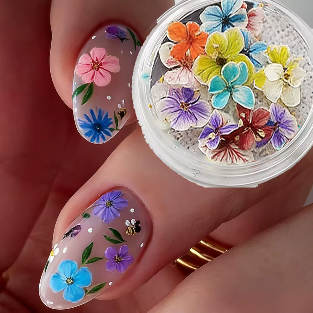 1 boîte de fleurs séchées colorées pour nail art