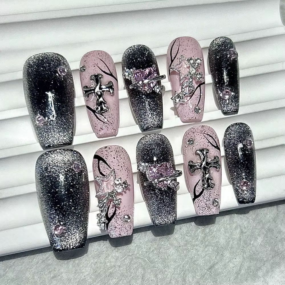 Ongles artificiels scintillants rose diamant