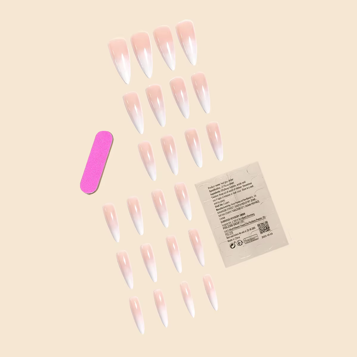 Tendances de la mode 24 pièces/ensemble femmes filles Long Stiletto français blanc dégradé couverture complète portable faux ongles presse sur Nail Art