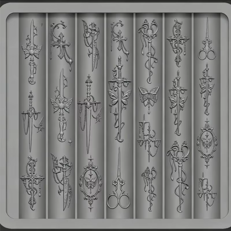 Moule en silicone pour nail art de style baroque avec motifs de nœuds et de papillons pour des créations d'ongles élégantes