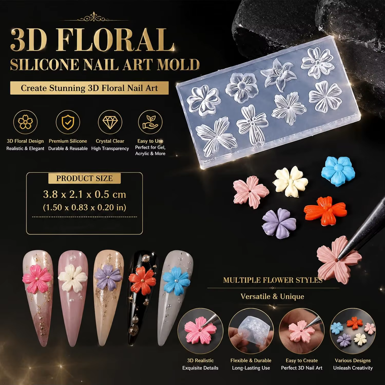 Moule en silicone pour nail art motif fleur d'hibiscus hawaïenne