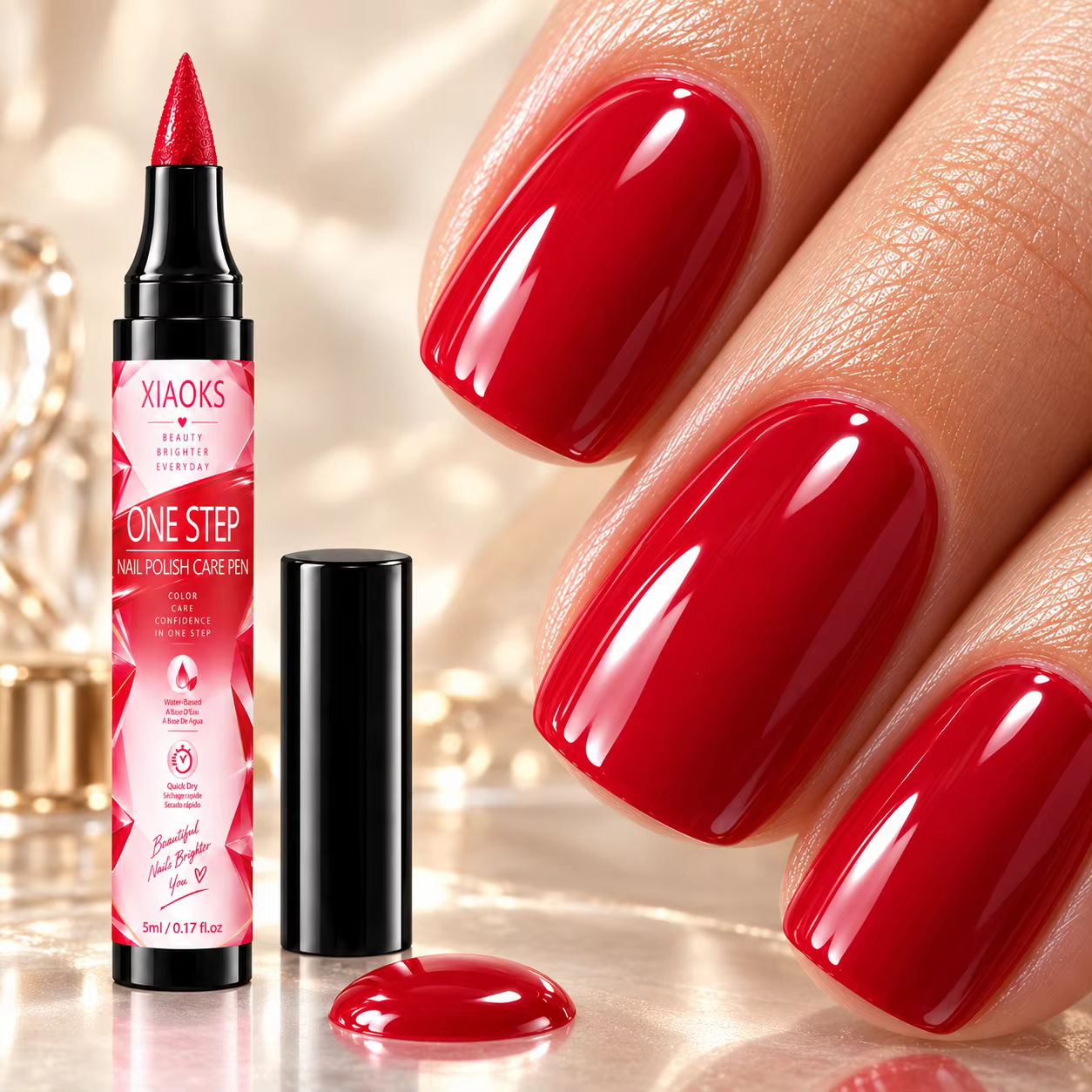 Stylo pour nail art Xiaoks Ruby, pas besoin de cuisson, séchage rapide, formation d'un film protecteur instantanée sans attente, résistance efficace aux rayures et à l'usure, forte pigmentation et app