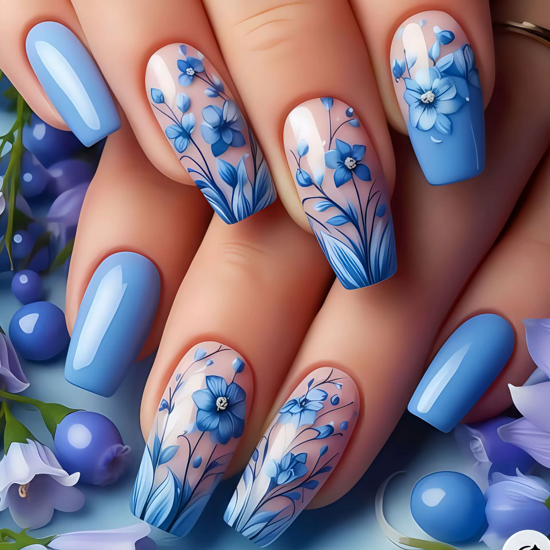 24 pièces/ensemble faux ongles courts moyens pour le printemps été belles fleurs colorées abeilles