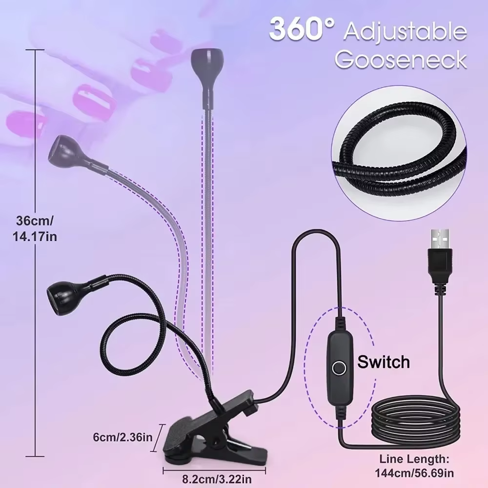 Sèche-ongles lumière UV lampe à ongles 395nm longueur d'onde Clip-on bureau Mini USB