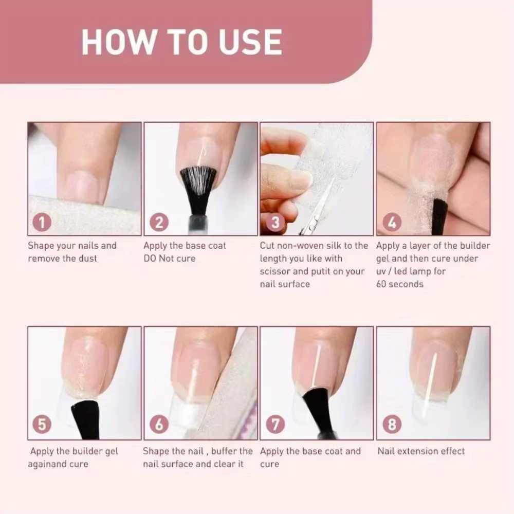 Extension d'ongles en soie et fibre de verre