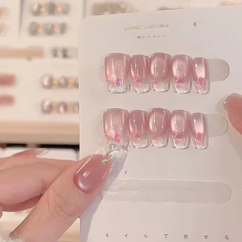10 pièces doux mignon à la main presse sur ongles fleur papillon faux