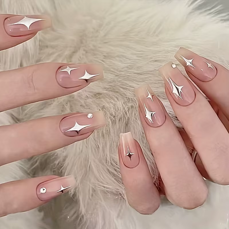 1/4 pièces 3D métal argent doré Starburst ongles autocollants manucure français Nail Art décoration décalcomanie Y2K