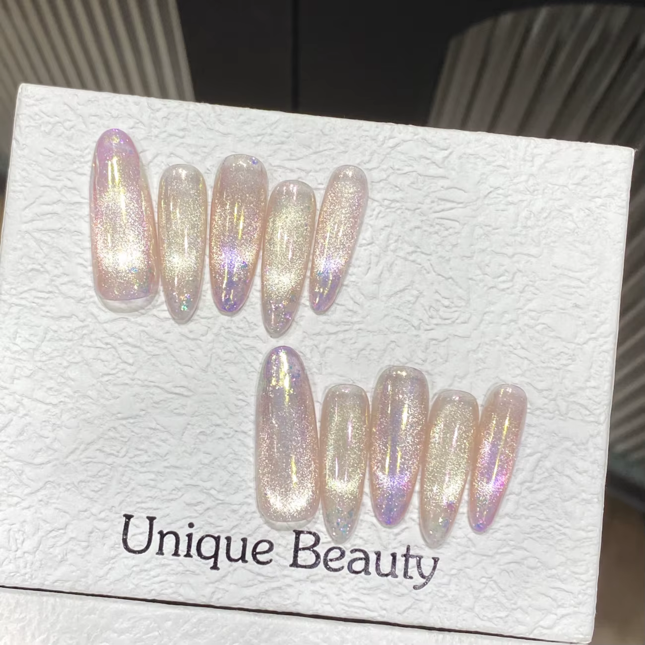 10 faux ongles brillants effet dégradé œil de chat