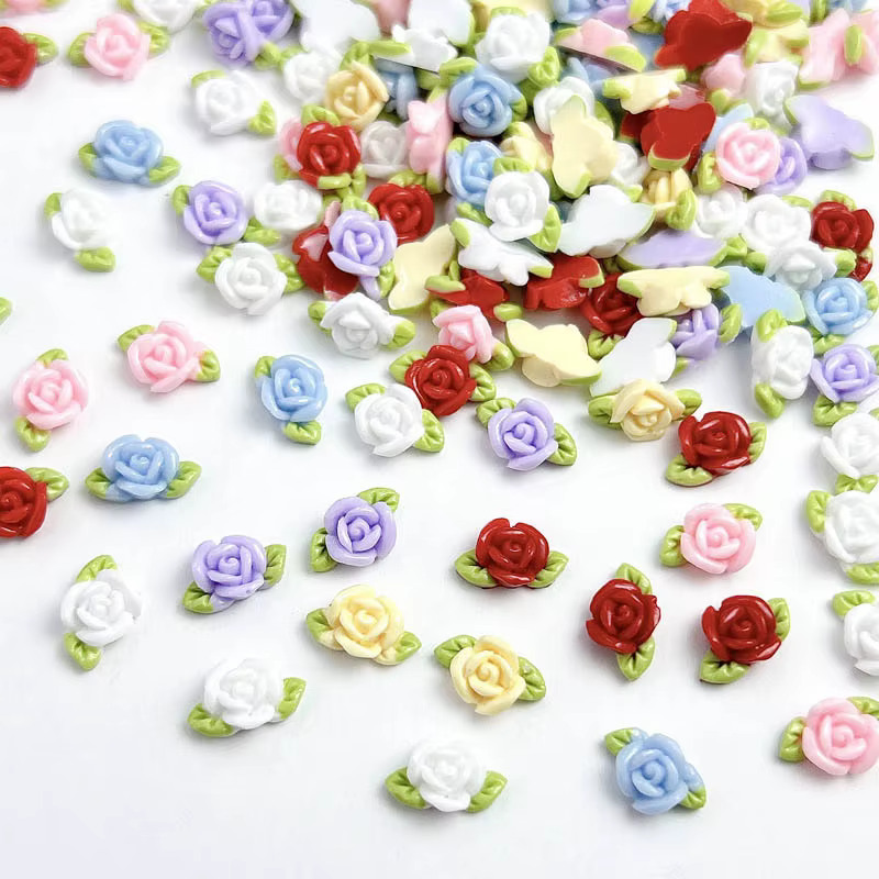 Feuille fleurs ongles breloques 3D résine lumineuse Rose décorations d'ongles 10*7mm Multi couleurs